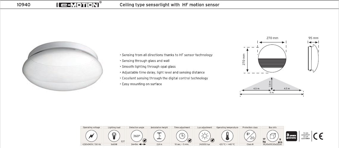 10940 چراغ سنسوردار سقفی na.De