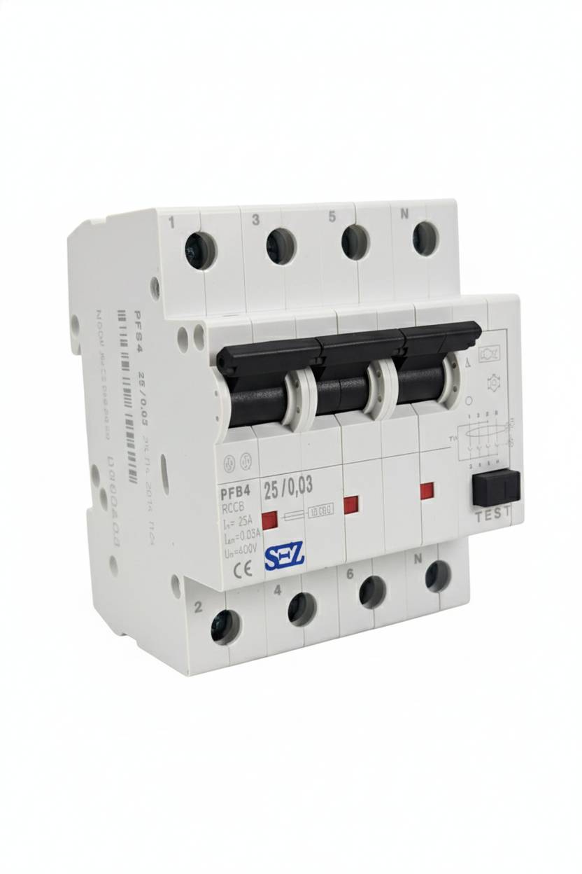 کلید محافظ جان چهار پل 25 آمپر SEZ مدل PFB4 25/0.03