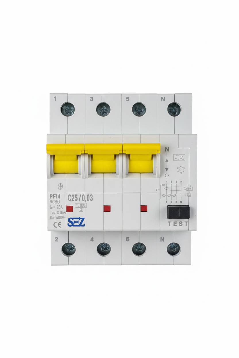 کلید محافظ‌جان ترکیبی چهارپل SEZ مدل PFI4 C25/0.03